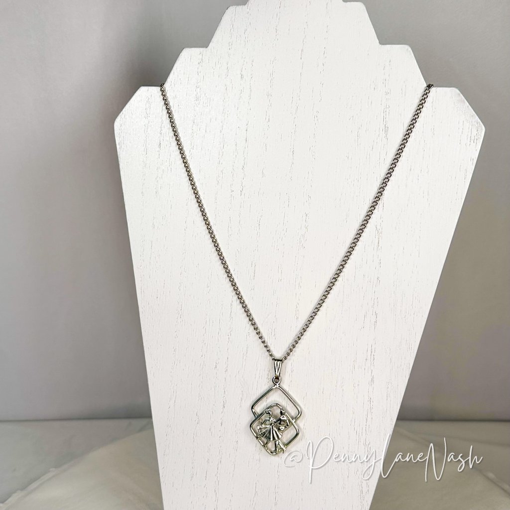 Vintage Dancing Couple On 2 Squares Pendant Necklace